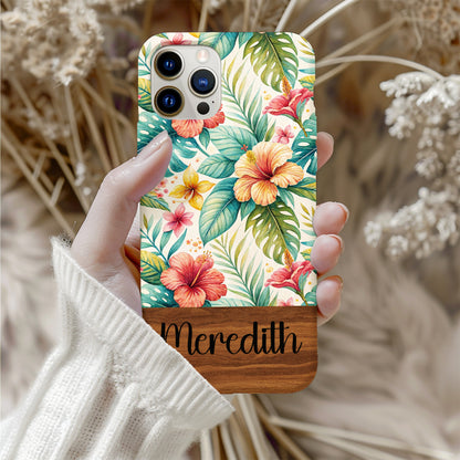 Personalized Tropic Floral Case with Custom Name Design