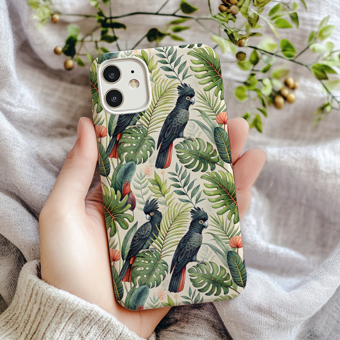 Parrot and Jungle Leaves Design Phone Case