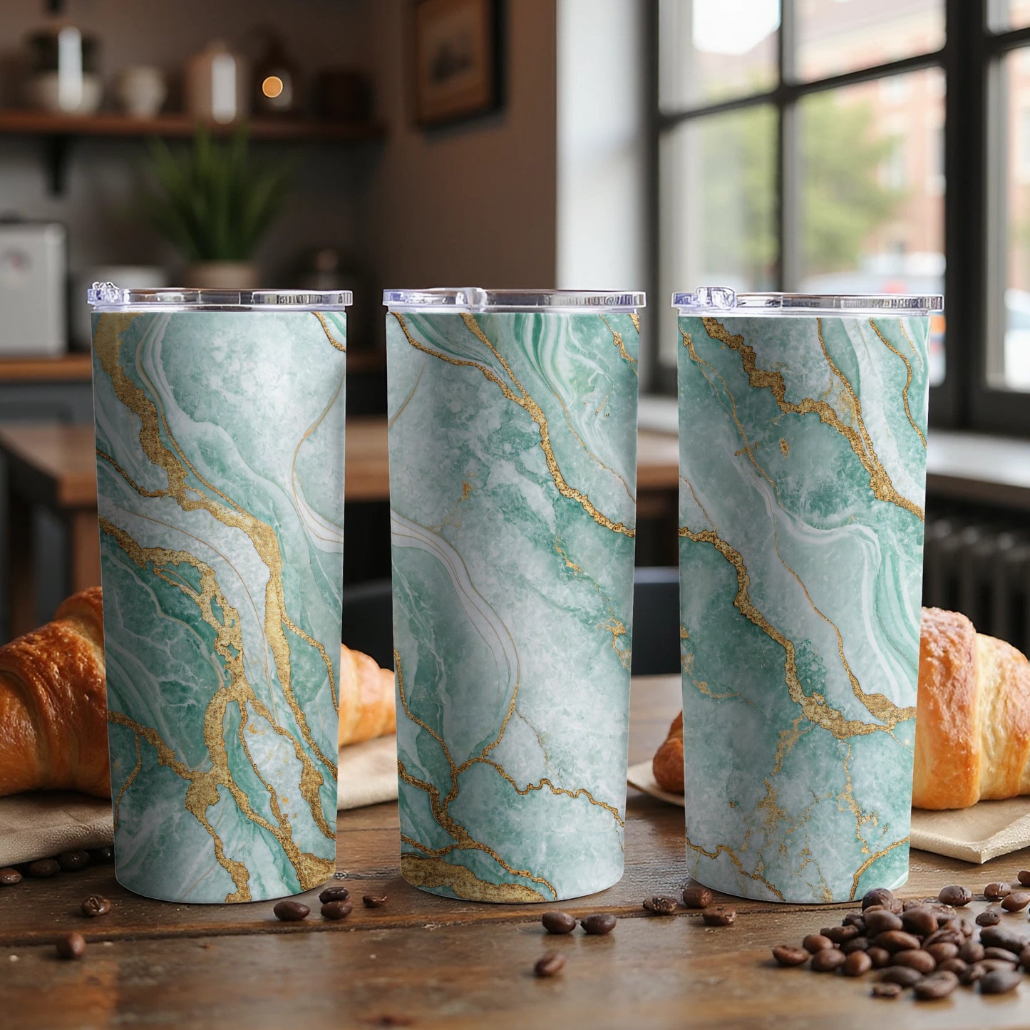 Elegant Green Marble Print Stainless Steel Tumbler