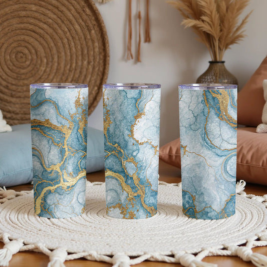 Elegant Blue Marble Tumbler with Gold Streaks