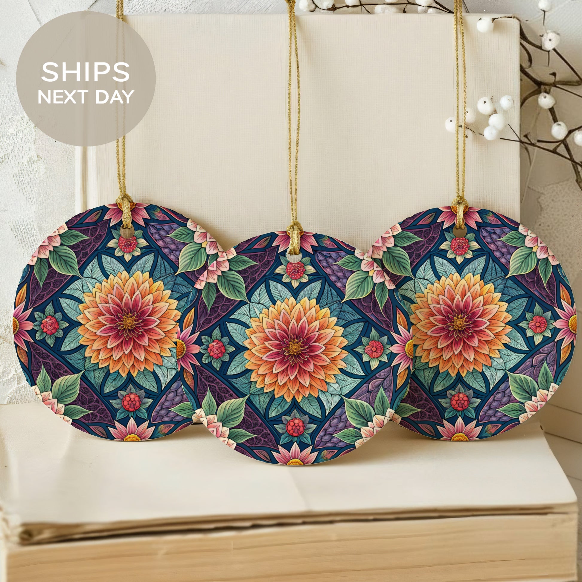 Colorful Floral Pattern Round Ornament for Home Decor