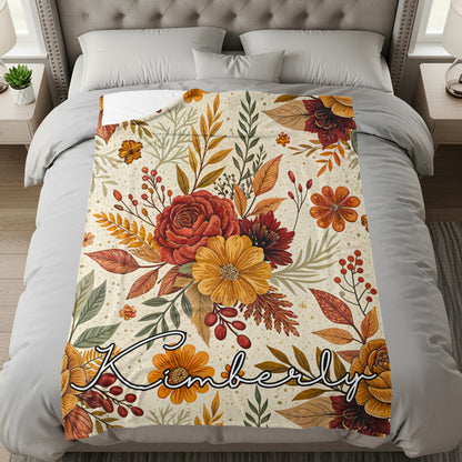Personalized Floral Kimberly Blanket with Autumn Flowers