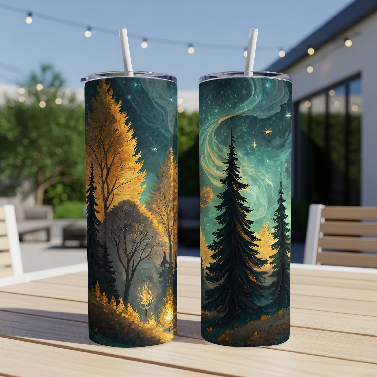 Enchanting Night Forest Design Tall Straw Tumbler