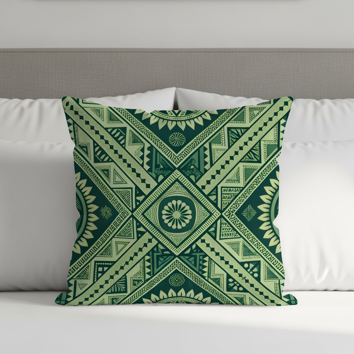 Intricate Green Tribal Geometric Pattern Pillows & Pillow Cases - Walk Greener