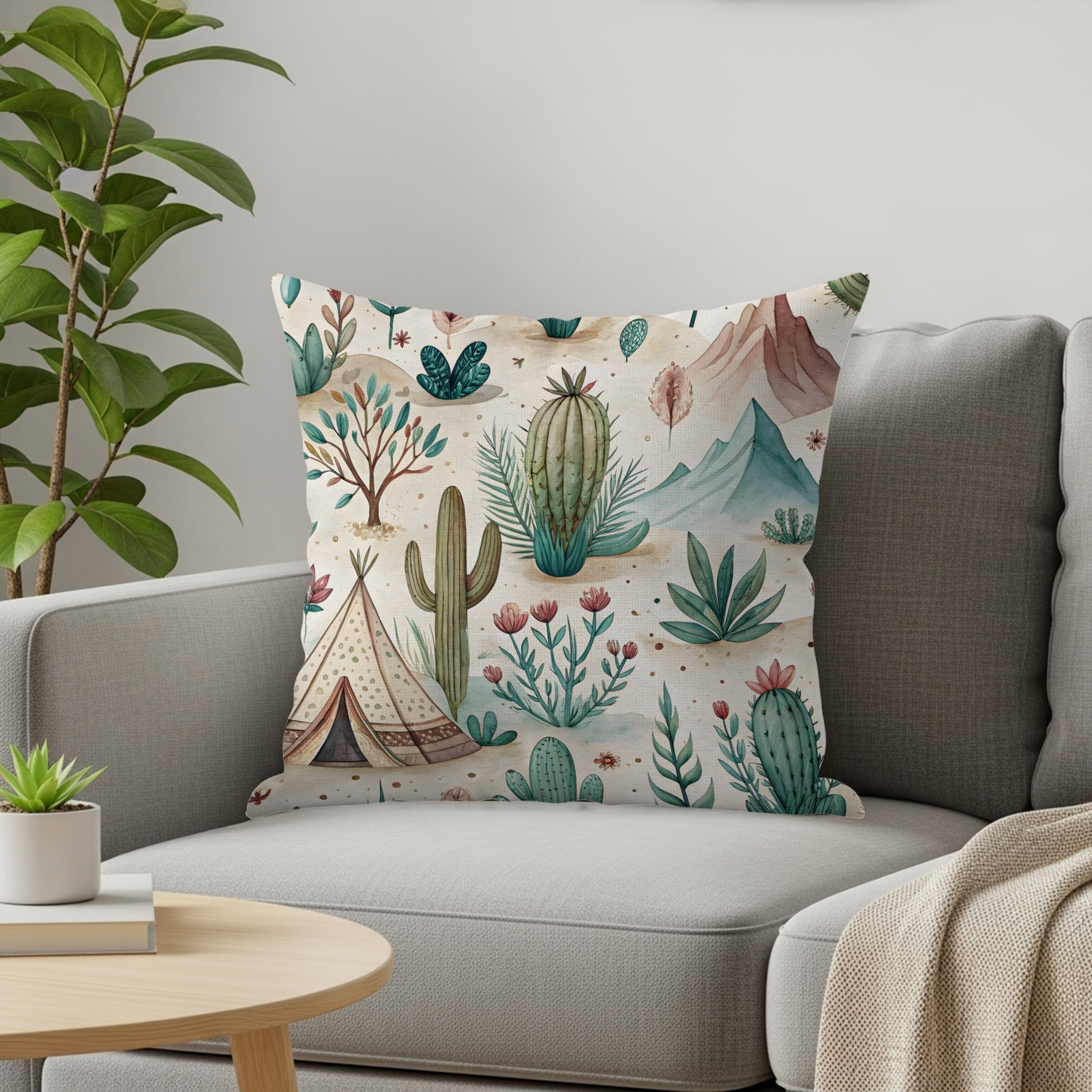 Watercolor Desert Scene Cactus and Tent Pattern Pillows & Pillow Cases - Walk Greener