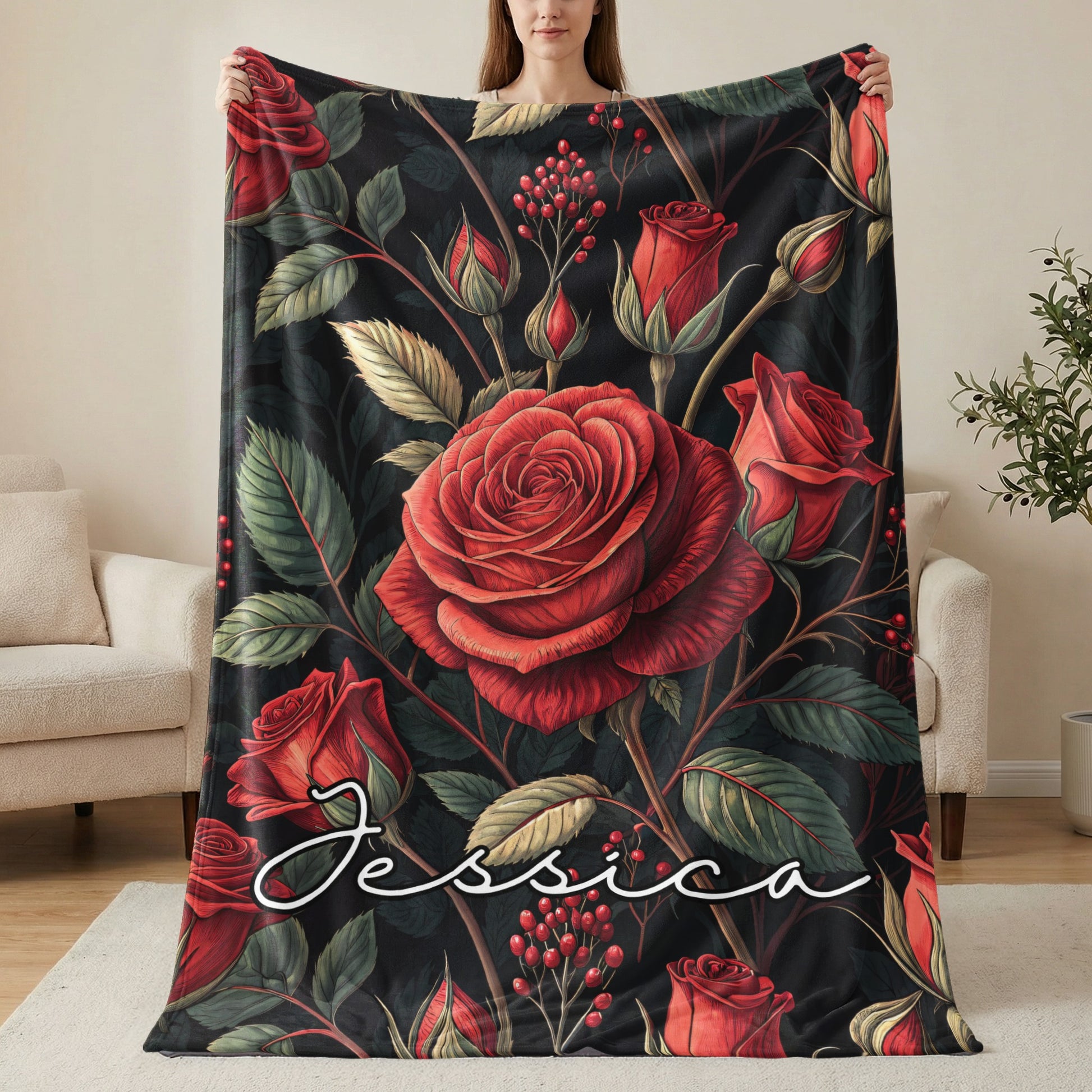 Elegant Roses and Leaves Custom Name Floral Pattern - Walk Greener