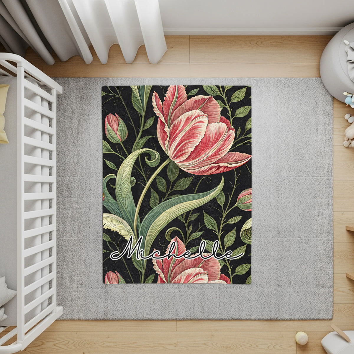 Floral Personalized Michelle Area Rug for Bedroom Decor
