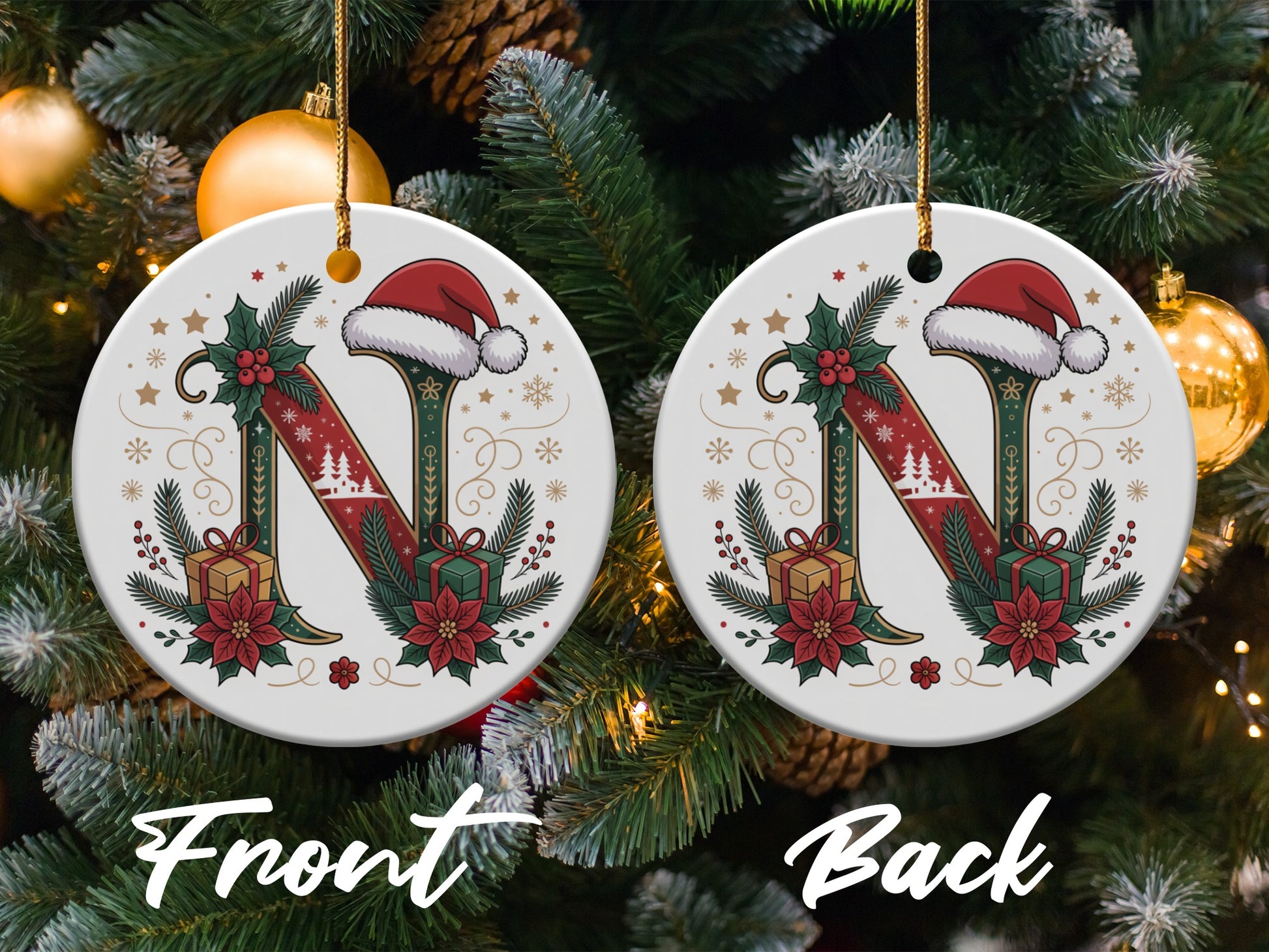 Christmas Monogram Letter N Round Ornament product type
