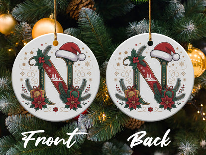 Christmas Monogram Letter N Round Ornament product type