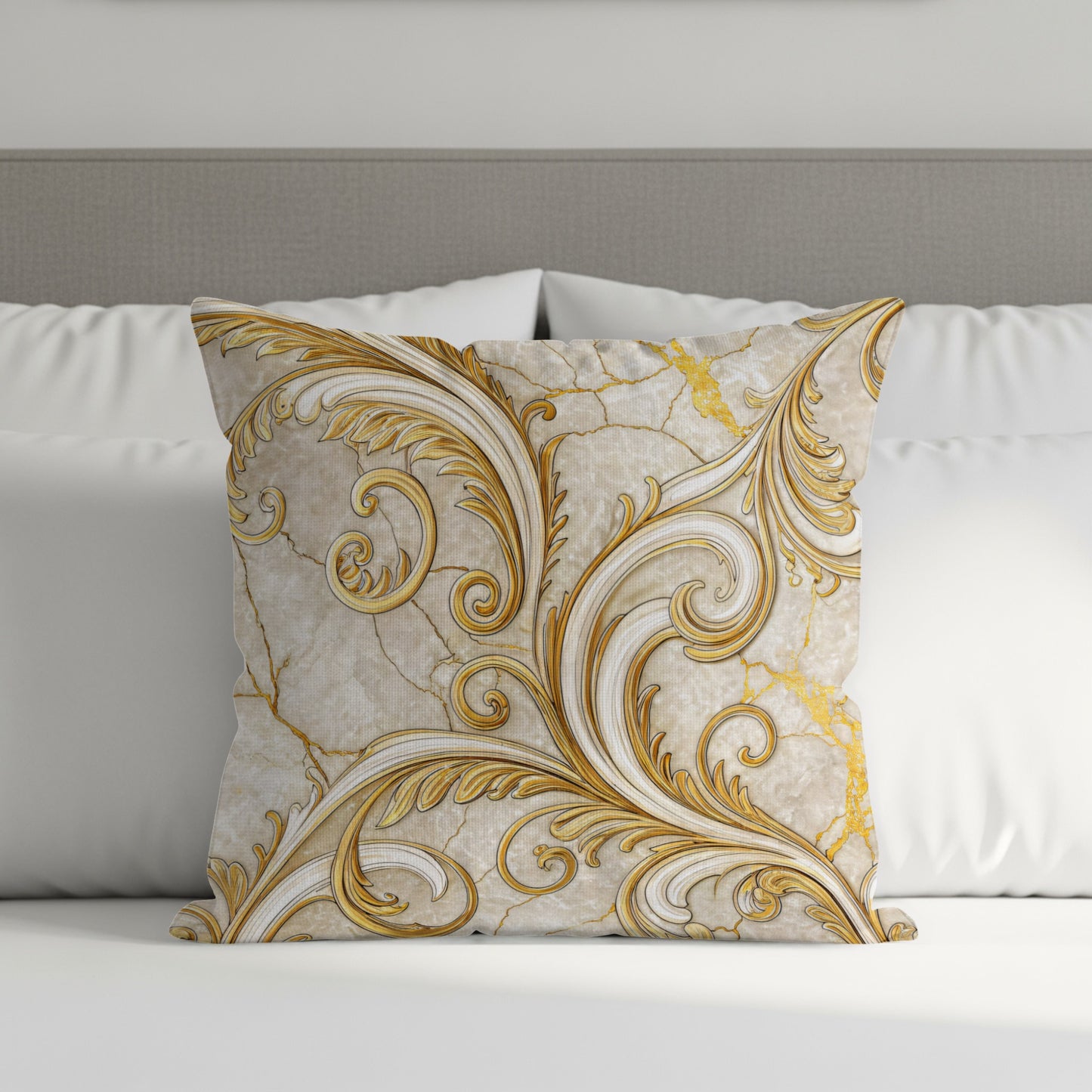 Elegant Gold Swirl Marble Design Throw Pillow Product