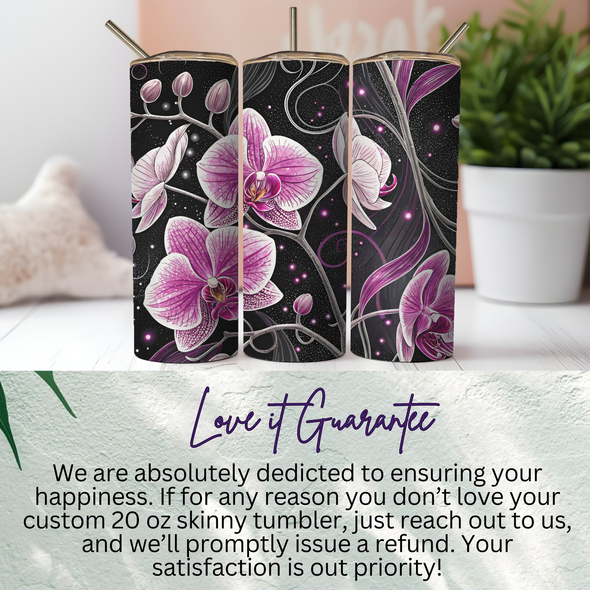 Pink Orchids and Sparkling Lights Elegant Design Tumblers - Walk Greener