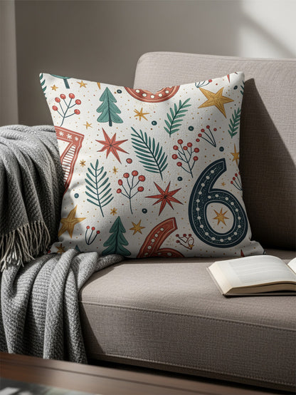 Hand Drawn Festive Holiday Pattern Six Seven Motif Throw Pillows - Walk Greener