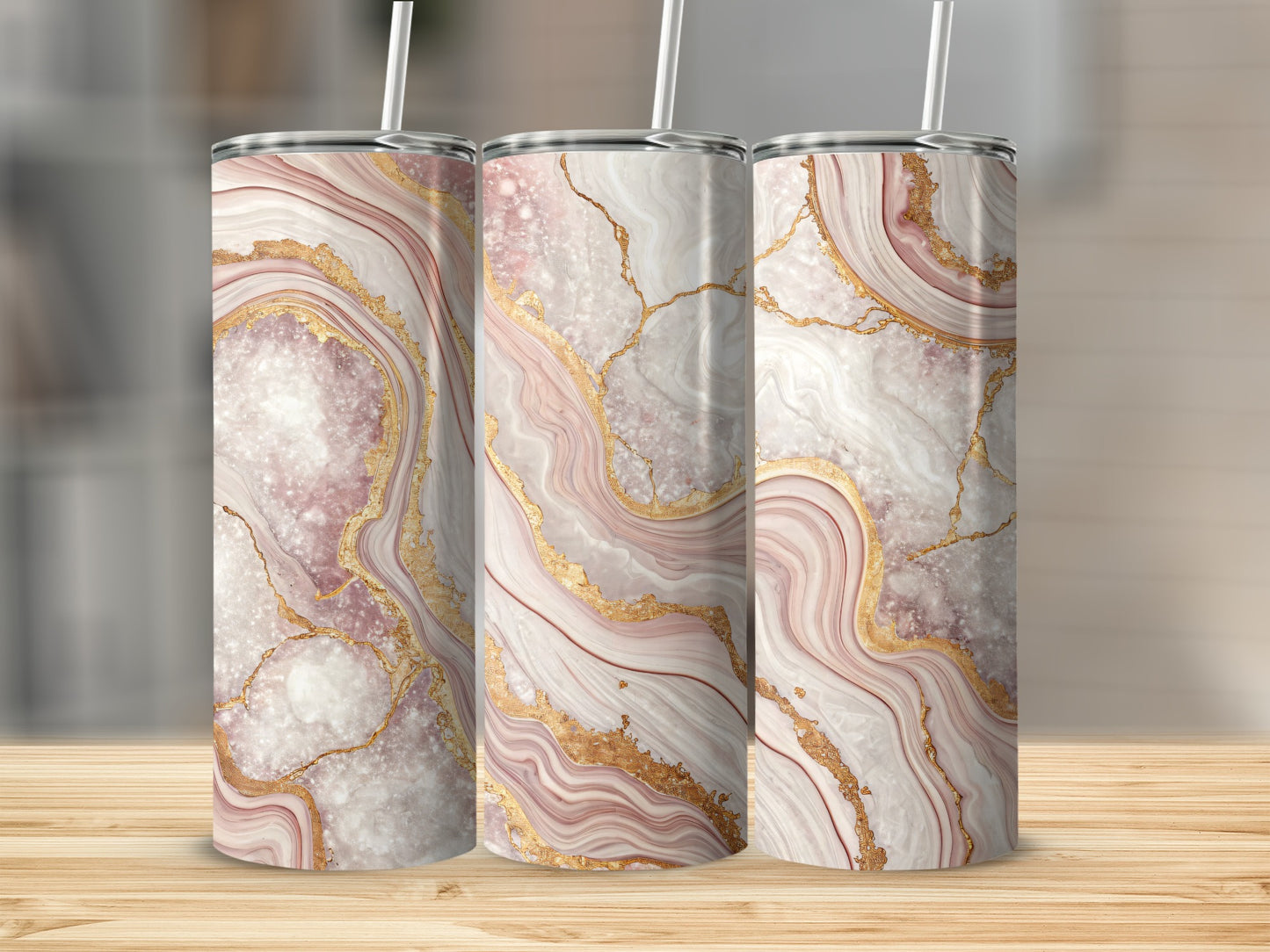 Elegant Pink and Gold Marble Design Tumbler Cups