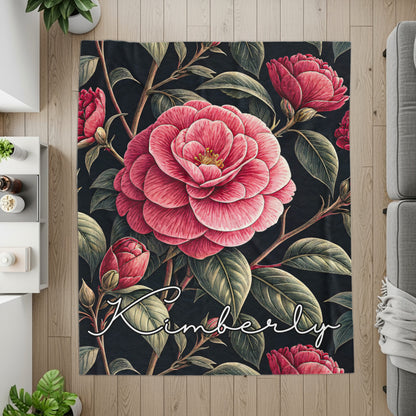 Floral Personalized Kimberly Blanket with Pink Roses Design