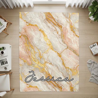 Custom Name Marble Gold Vein Print Area Rug