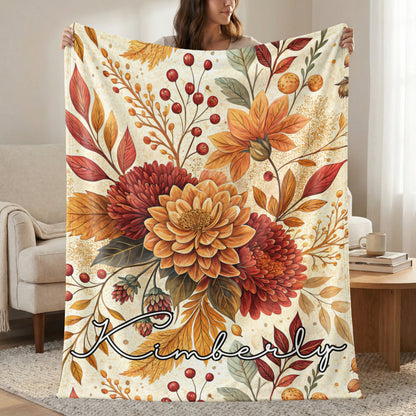 Personalized Floral Blanket with Name Customized Blanket