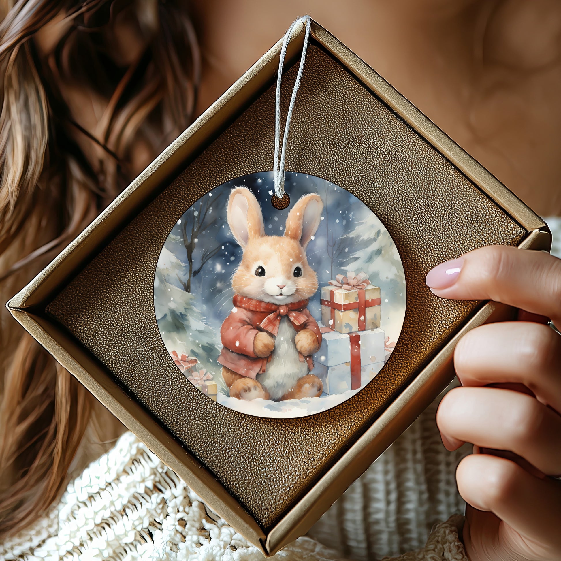 Adorable Snow Scene Bunny Christmas Ornament product