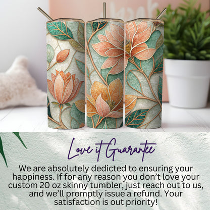 Stained Glass Inspired Magnolia Flowers on Branches 20 oz Skinny Tumbler - Walk Greener