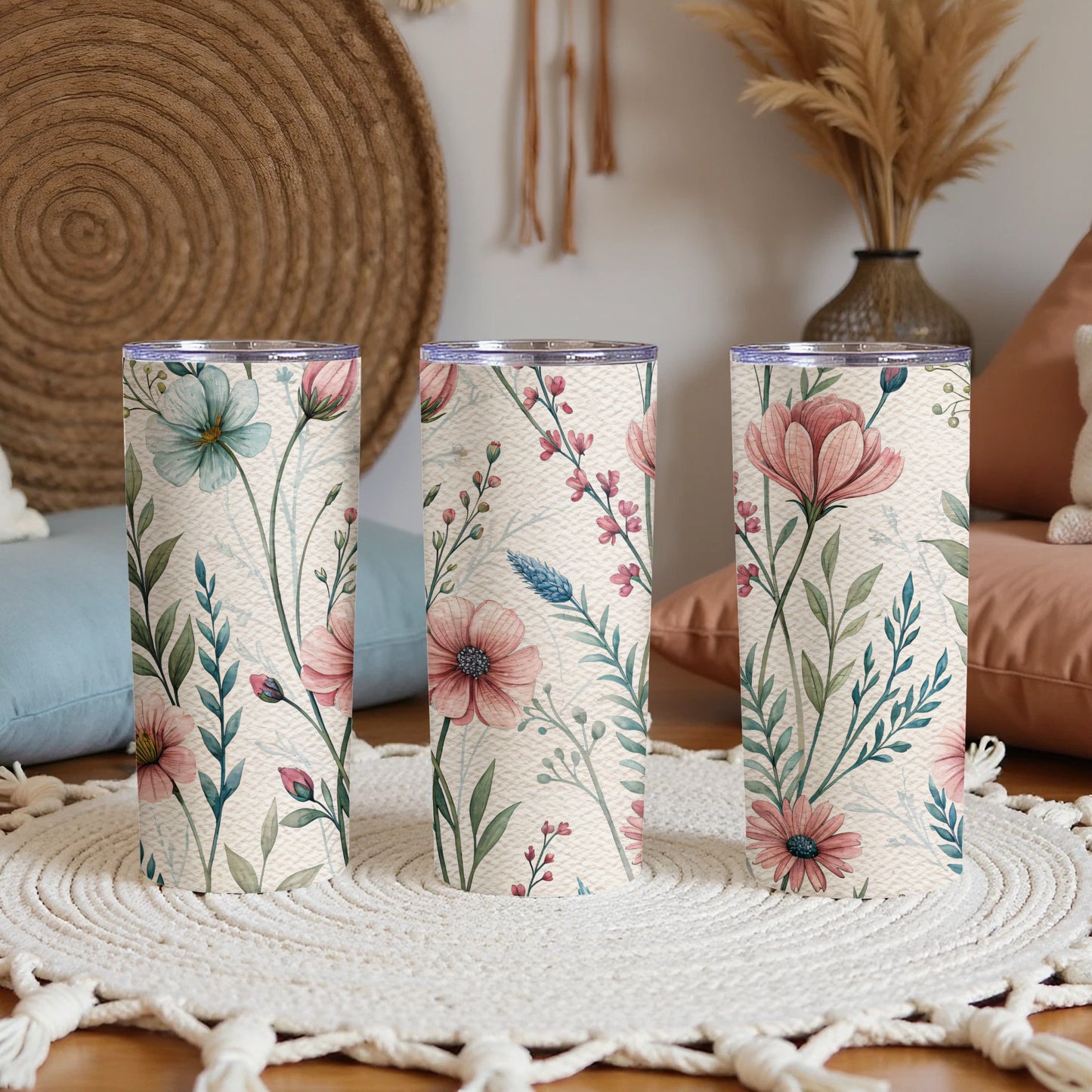 Delicate Watercolor Floral Spring Summer Design 20 oz Skinny Tumbler - Walk Greener