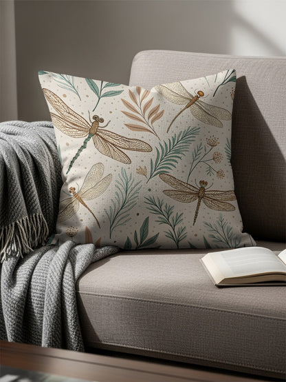 Dragonfly and Botanical Print Decorative Cushion Pillow