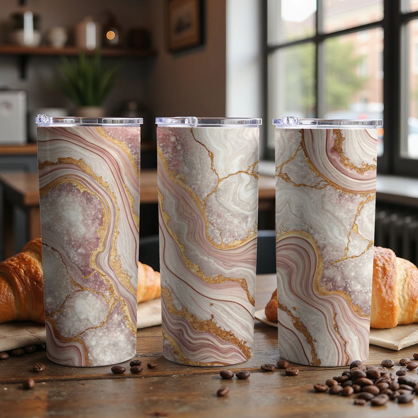 Elegant Marble Design Insulated Travel Tumbler Cup