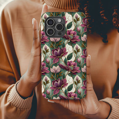 Elegant Floral Pattern Phone Case with Purple Accents