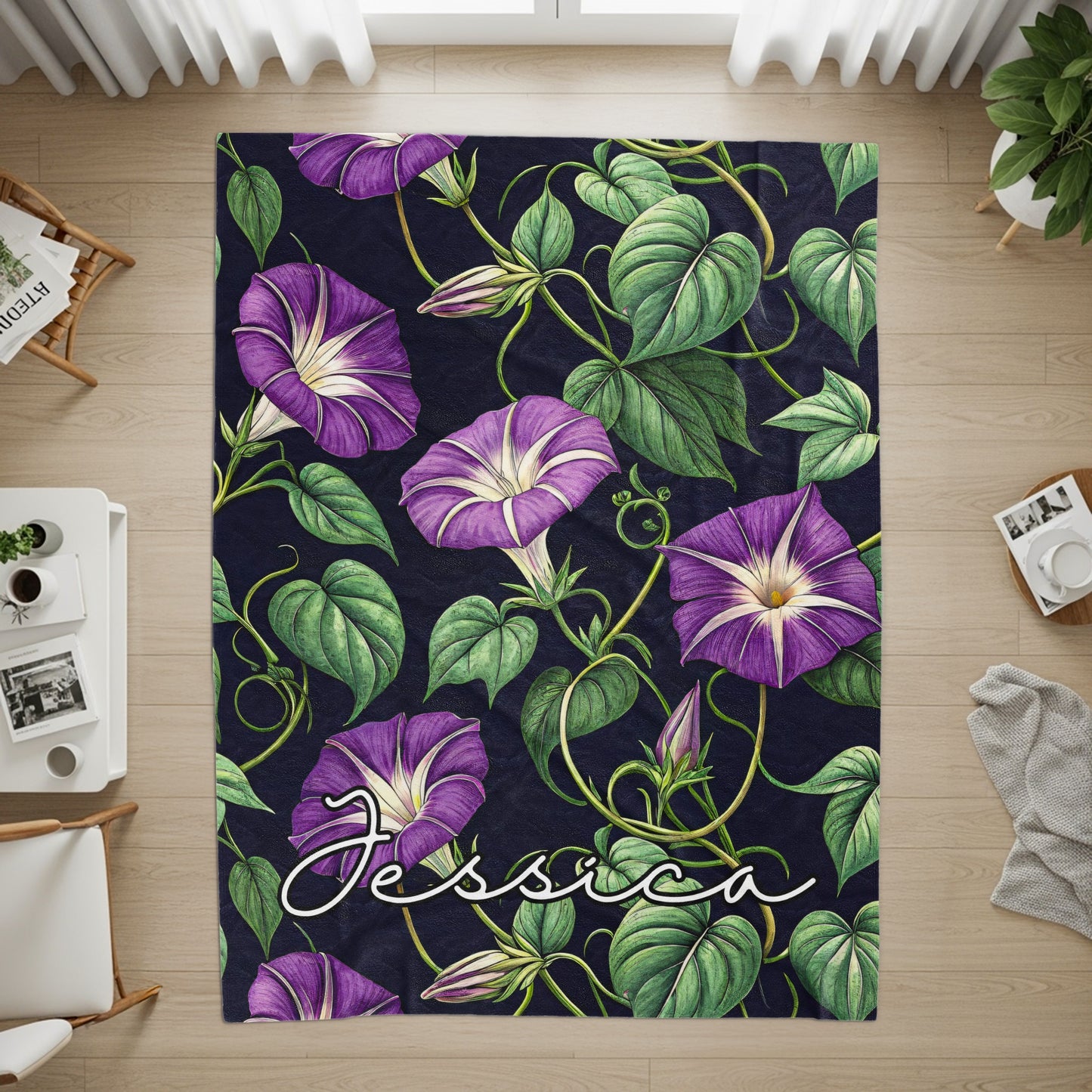 Personalized Purple Floral Pattern Jessica Blanket
