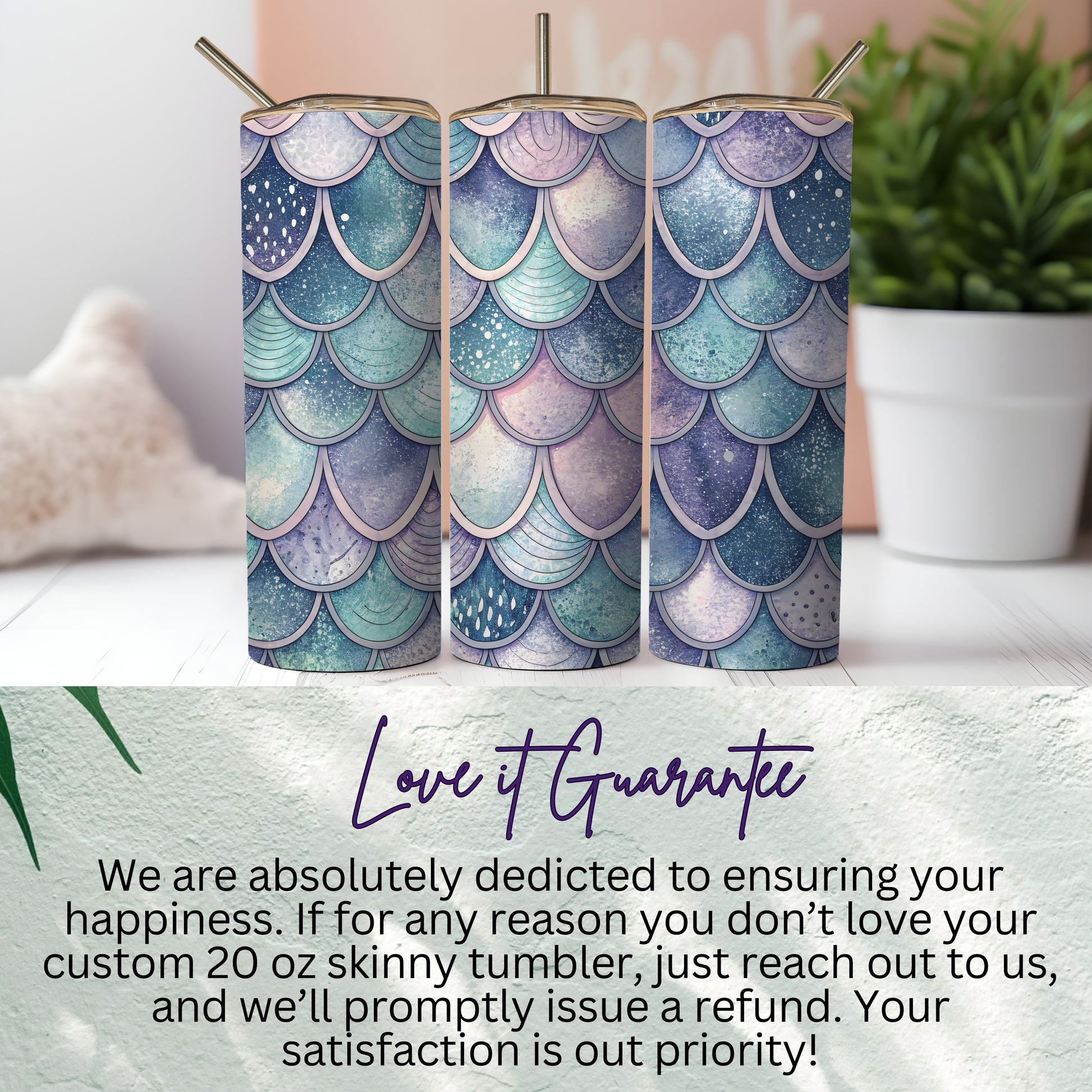Mermaid Scale Design Skinny Tumbler 20 oz Cup