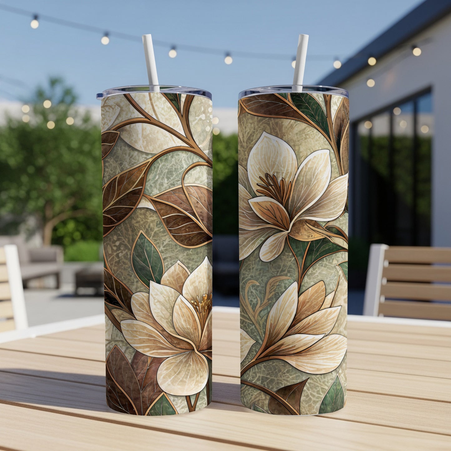 Decorative Floral and Leaf Artwork 20 oz Skinny Tumbler - Walk Greener