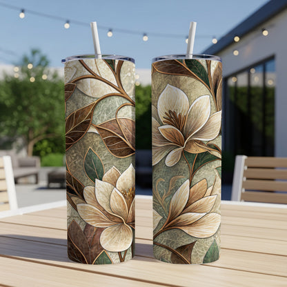 Decorative Floral and Leaf Artwork 20 oz Skinny Tumbler - Walk Greener