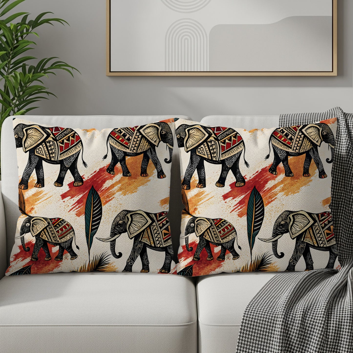 Exotic Elephant Print Decorative Throw Pillow Set