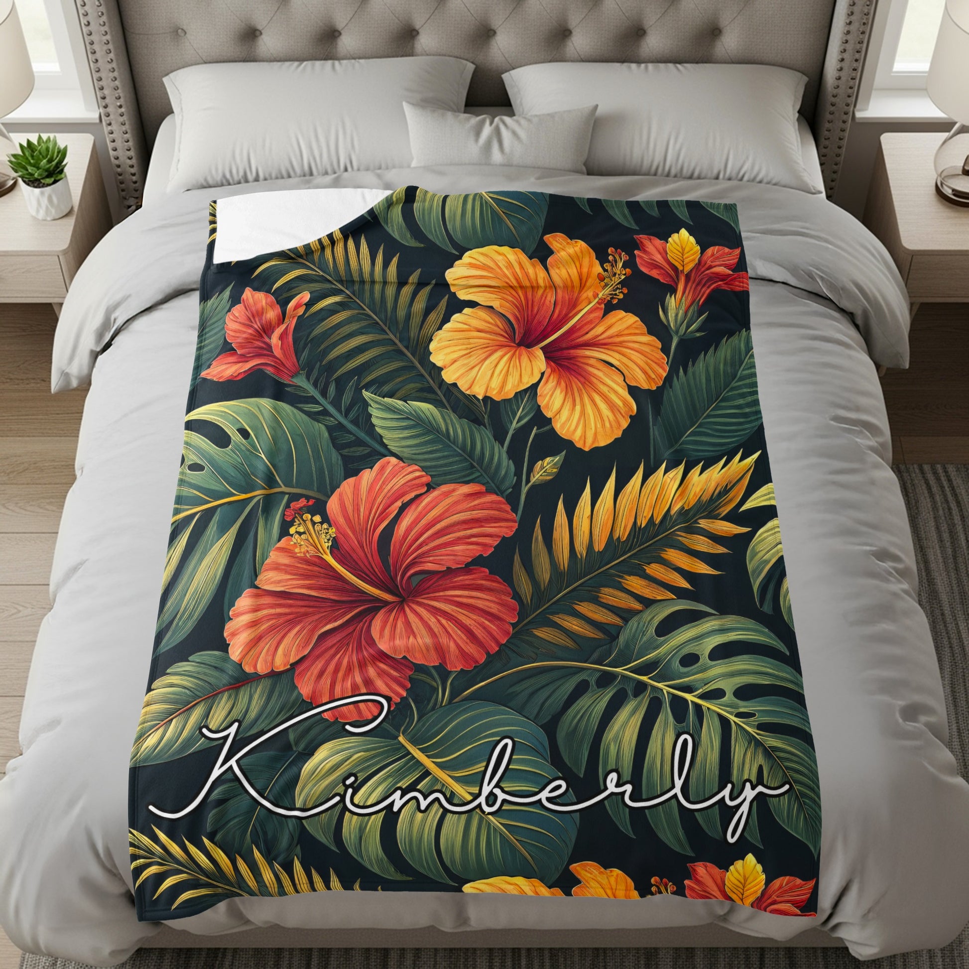 Tropical Floral with Custom Name Personalized Blanket - Walk Greener