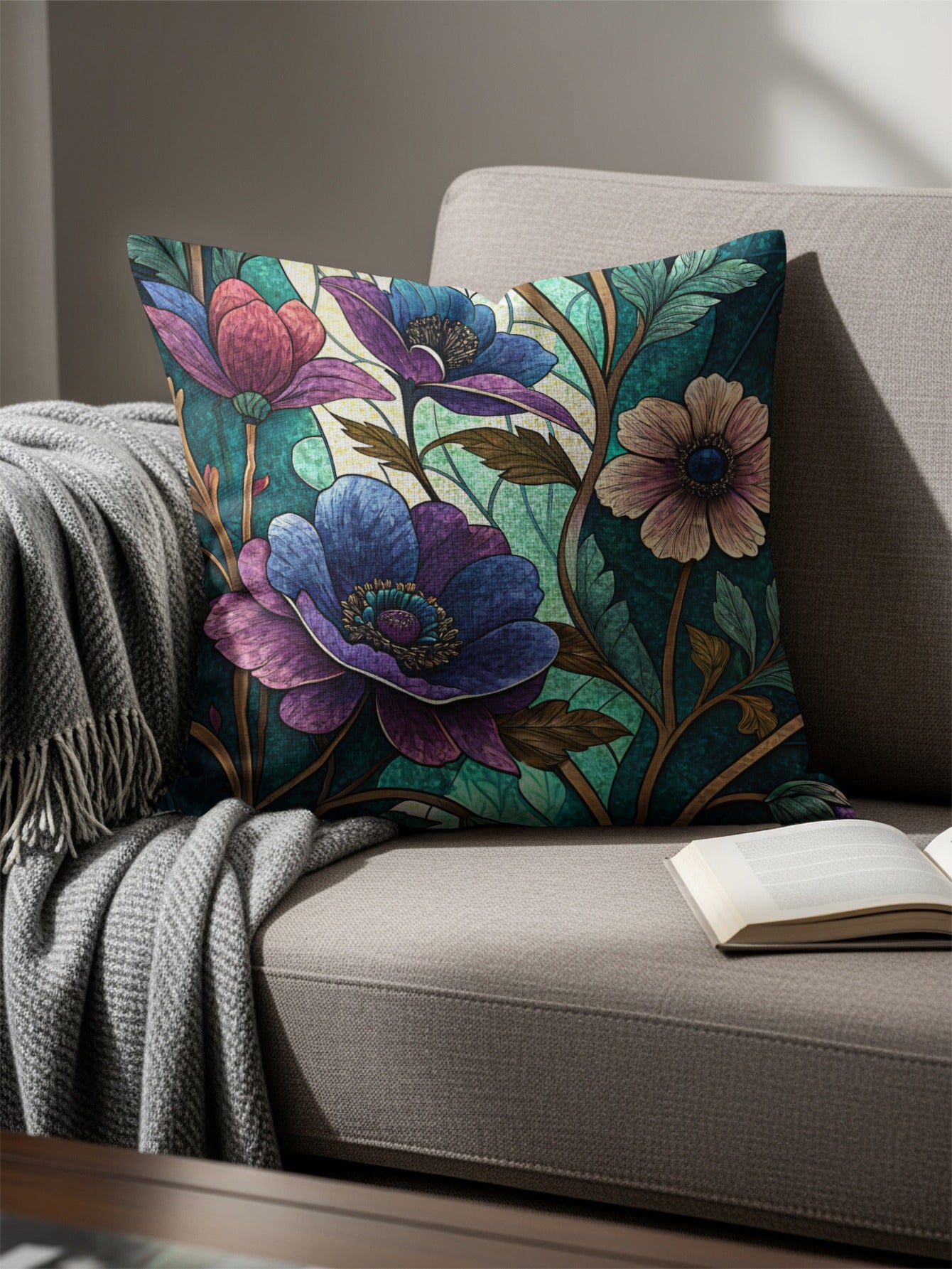Elegant Floral Artwork Style Design Pattern on Canvas Throw Pillows - Walk Greener