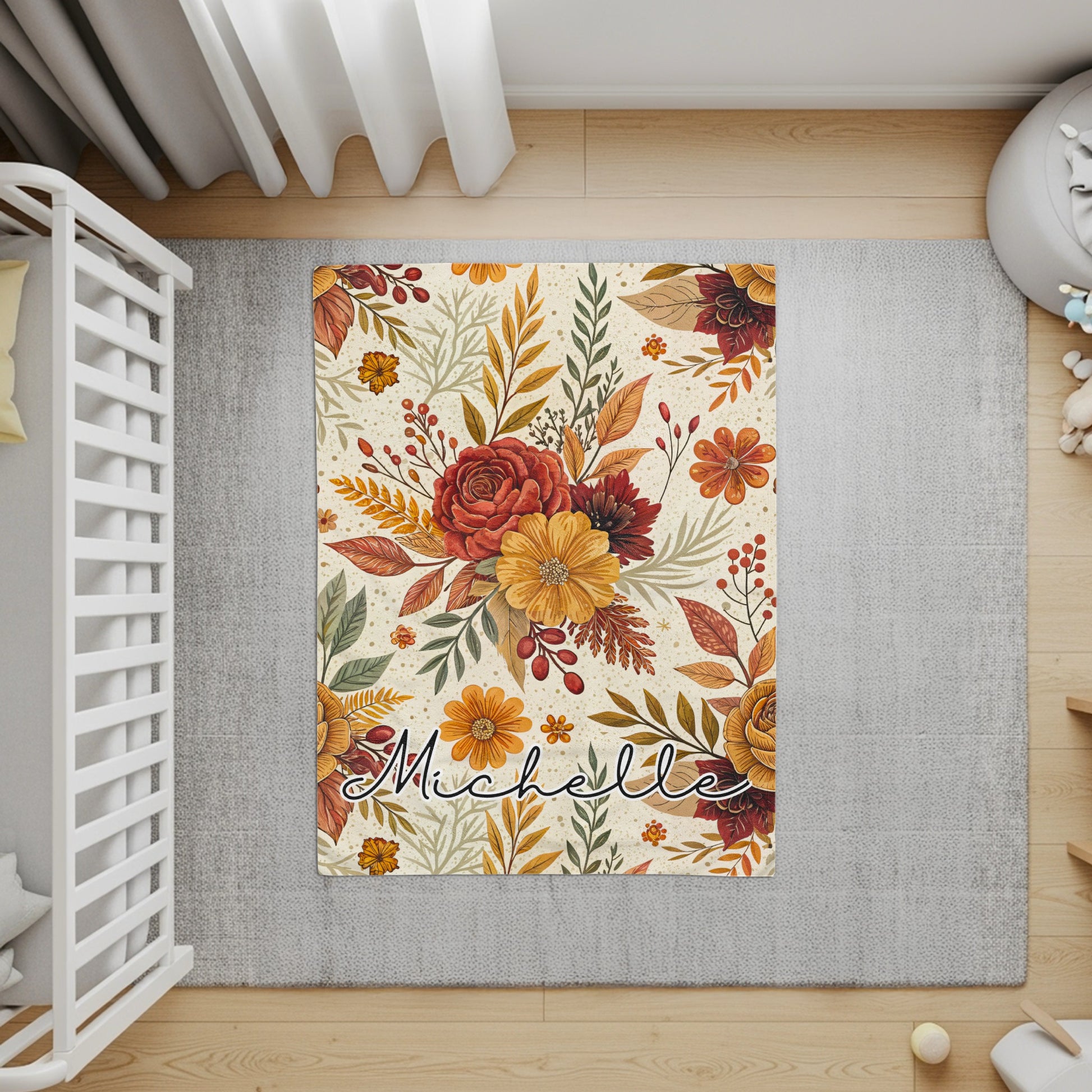 Personalized Floral Autumn Design Rug with Name