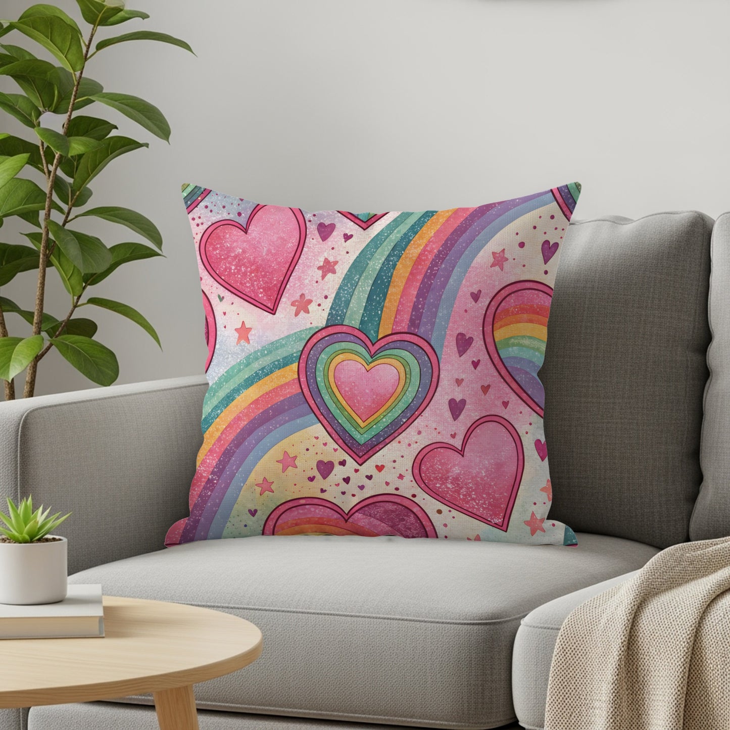 Rainbow Hearts Starry Love Pattern Pillows & Pillow Cases - Walk Greener