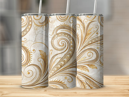 Elegant Gold and White Swirl Design Tumbler Product