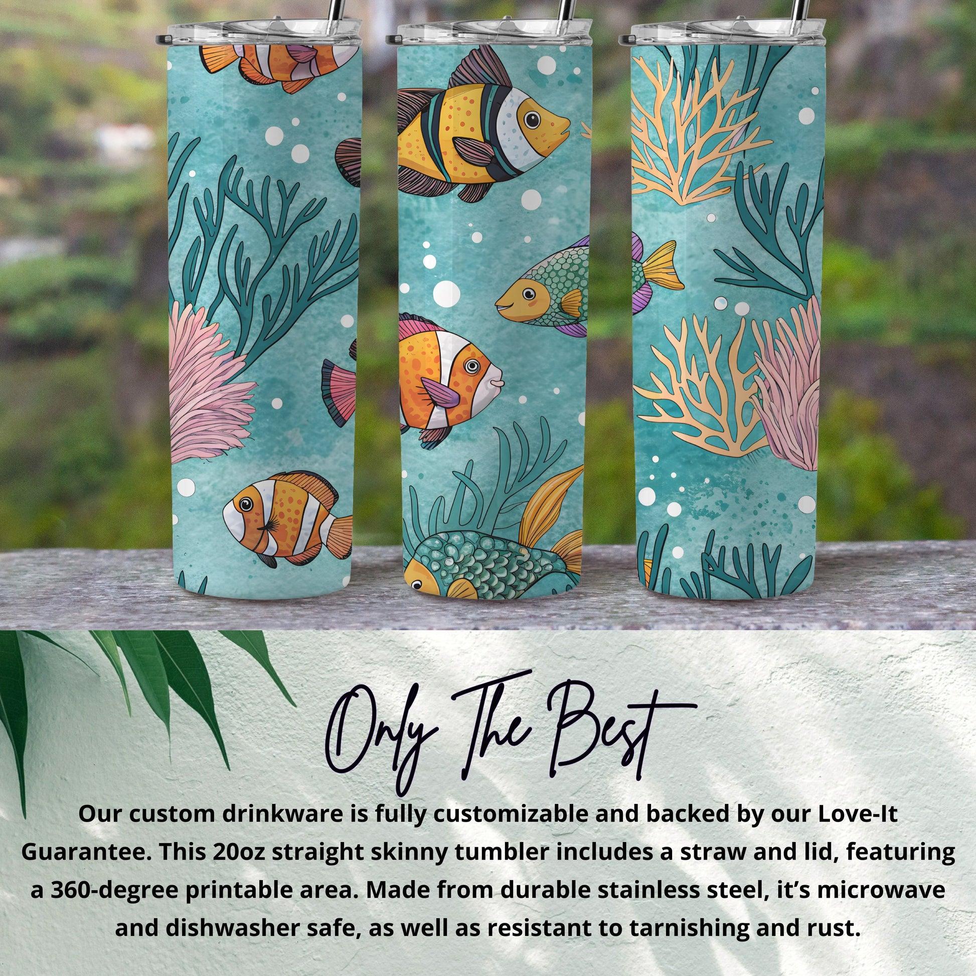 Colorful Fish Design Customizable Skinny Tumbler