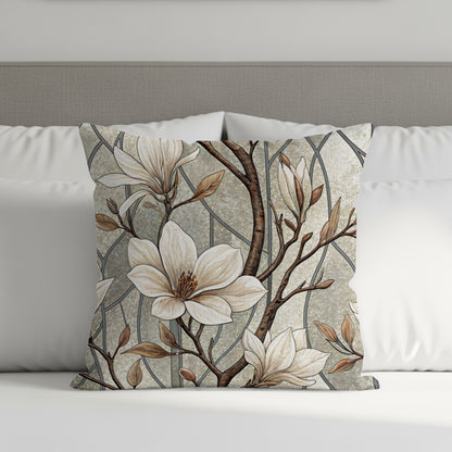 Elegant Magnolia Blossom Patterned Decorative Pillow