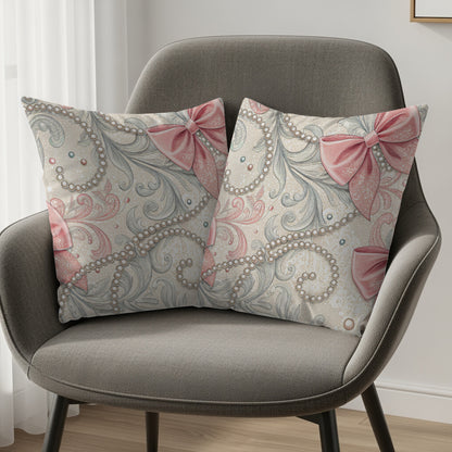 Elegant Decorative Throw Pillows with Pink Bows Design