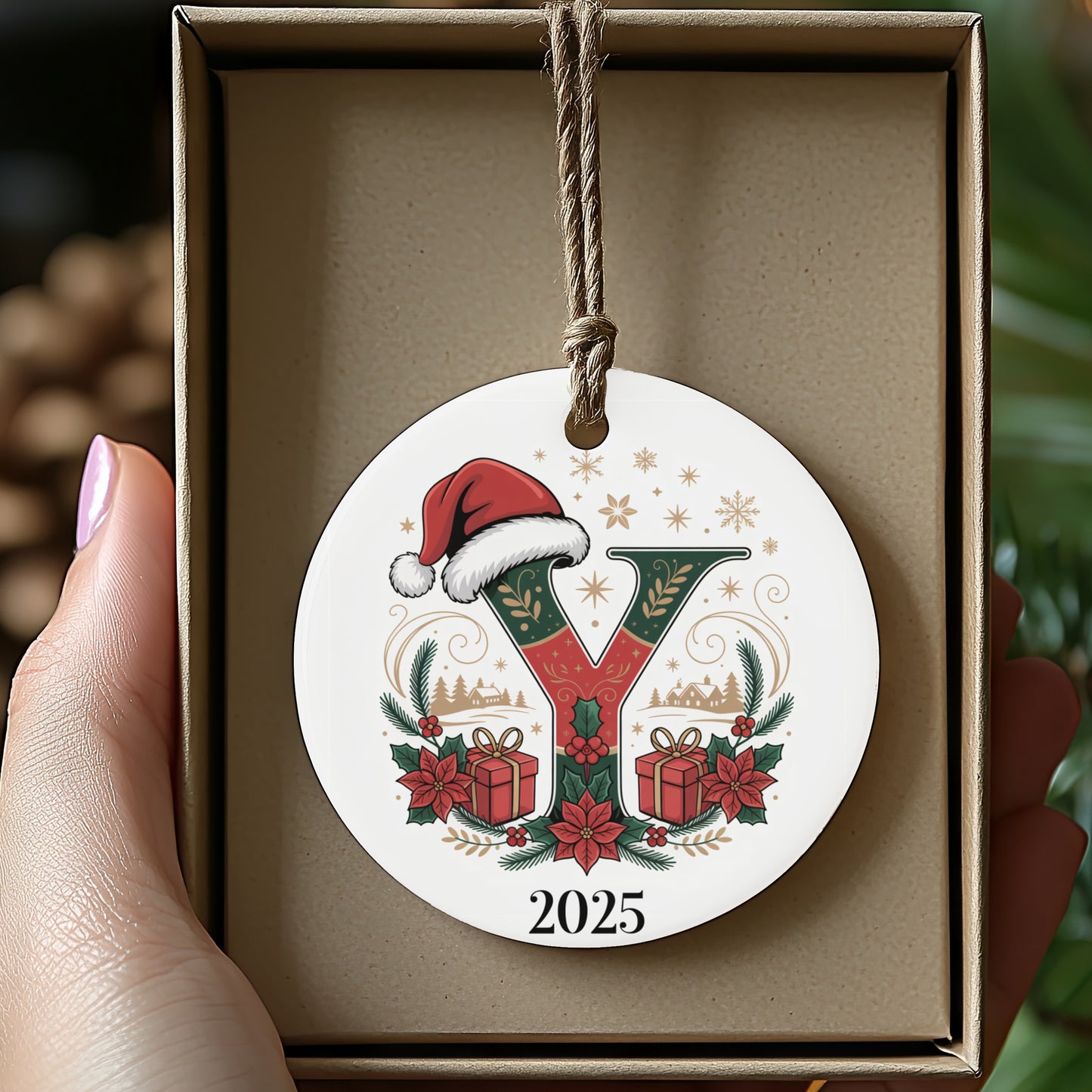 Festive Christmas Ornament with Santa Hat 2025 product type