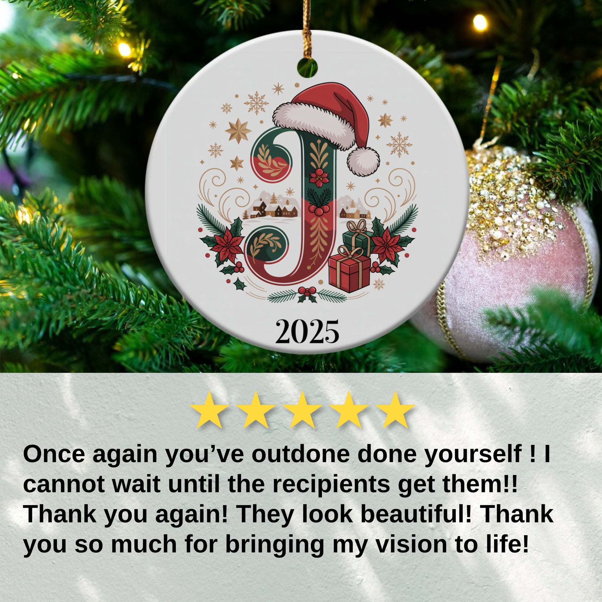 Personalized Santa Hat Initial 2025 Holiday Ornament product