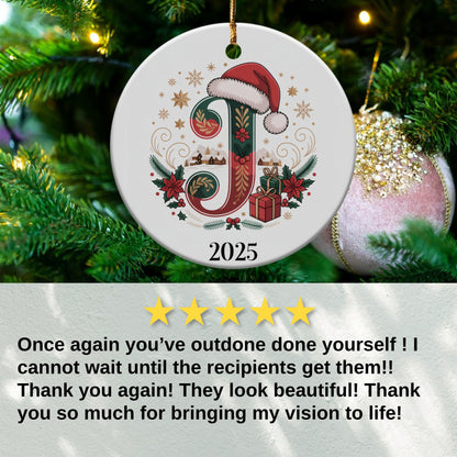 Personalized Santa Hat Initial 2025 Holiday Ornament product