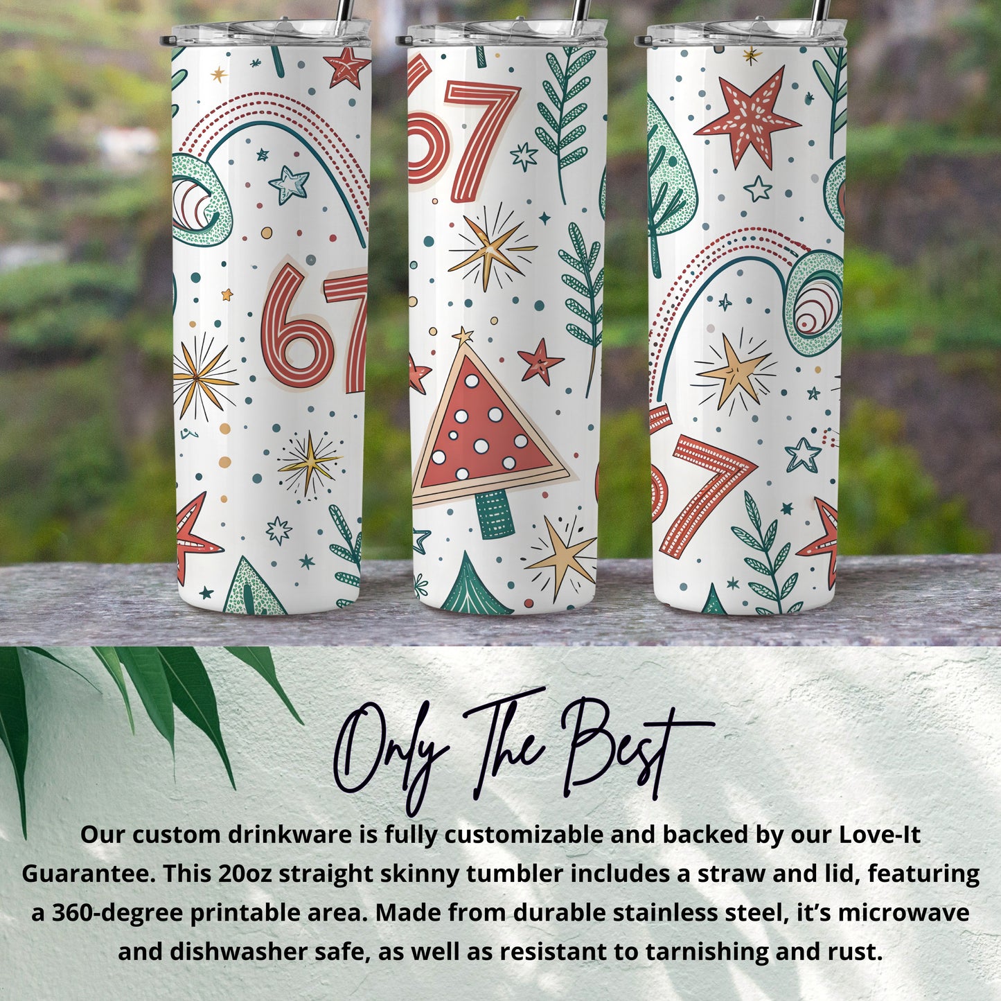 Festive Christmas Numbers Stars Trees Seamless Pattern Tumbler - Walk Greener