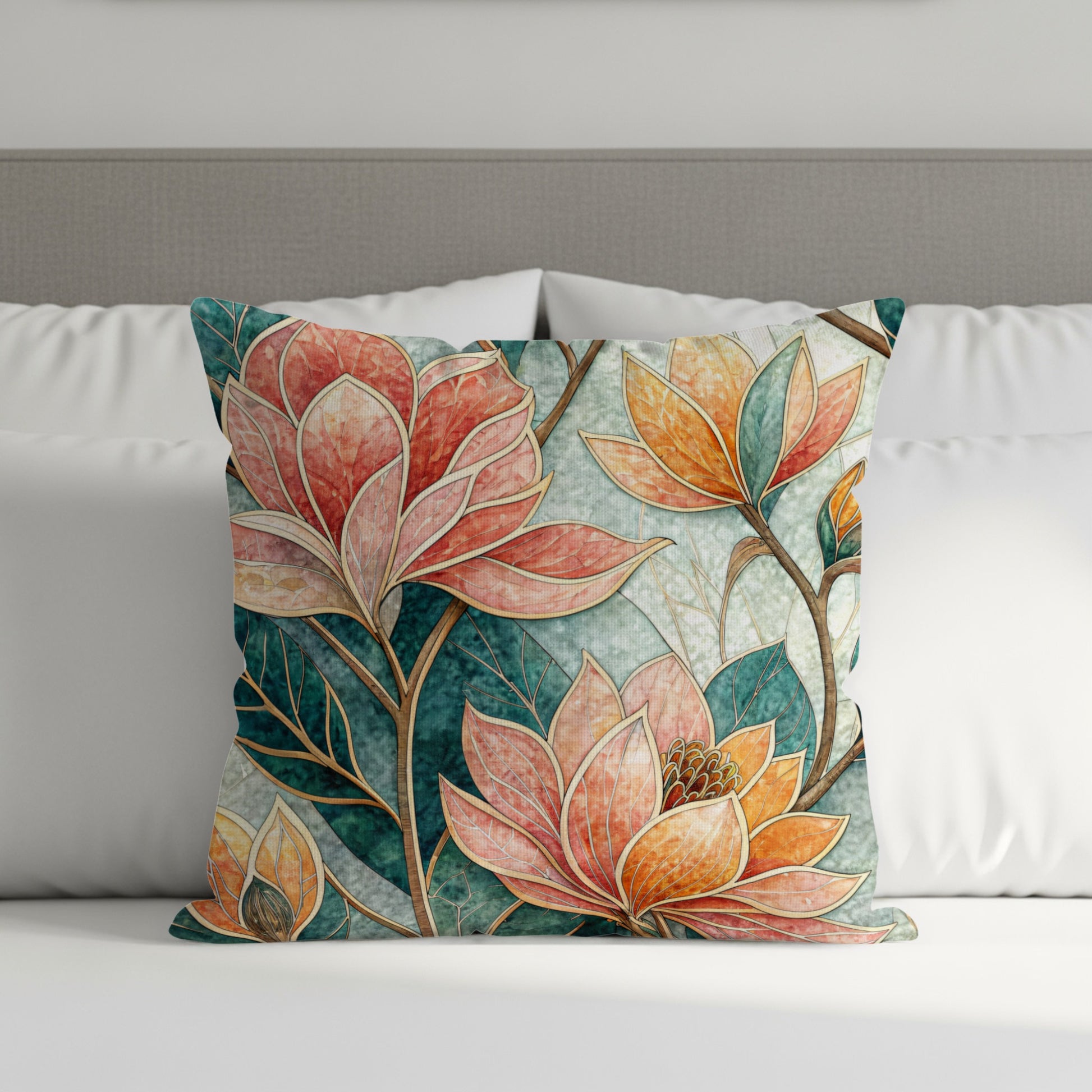 Floral Dream Stained Glass Style Flower Pattern Throw Pillows - Walk Greener