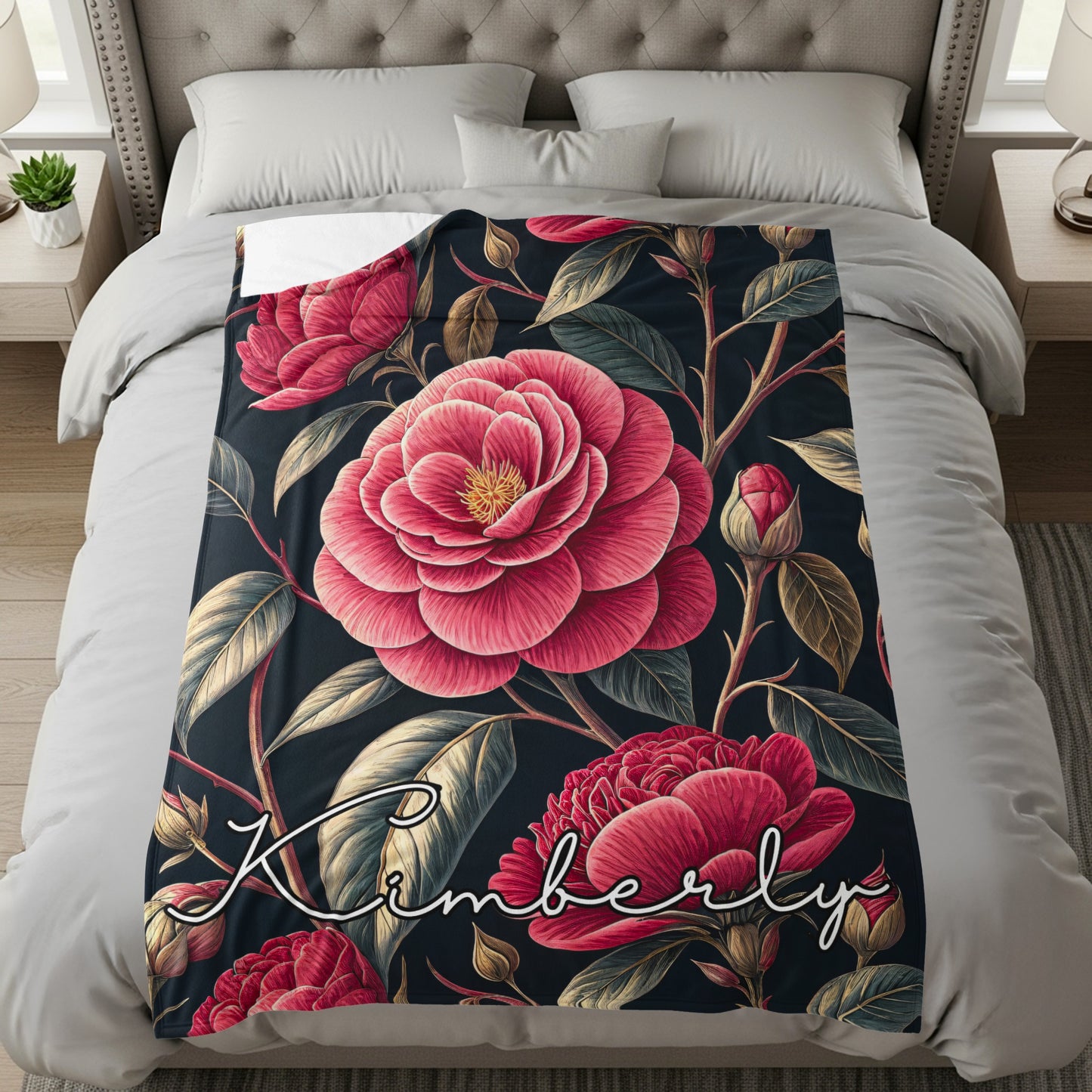 Elegant Floral Blanket with Personalized Name Kimberly