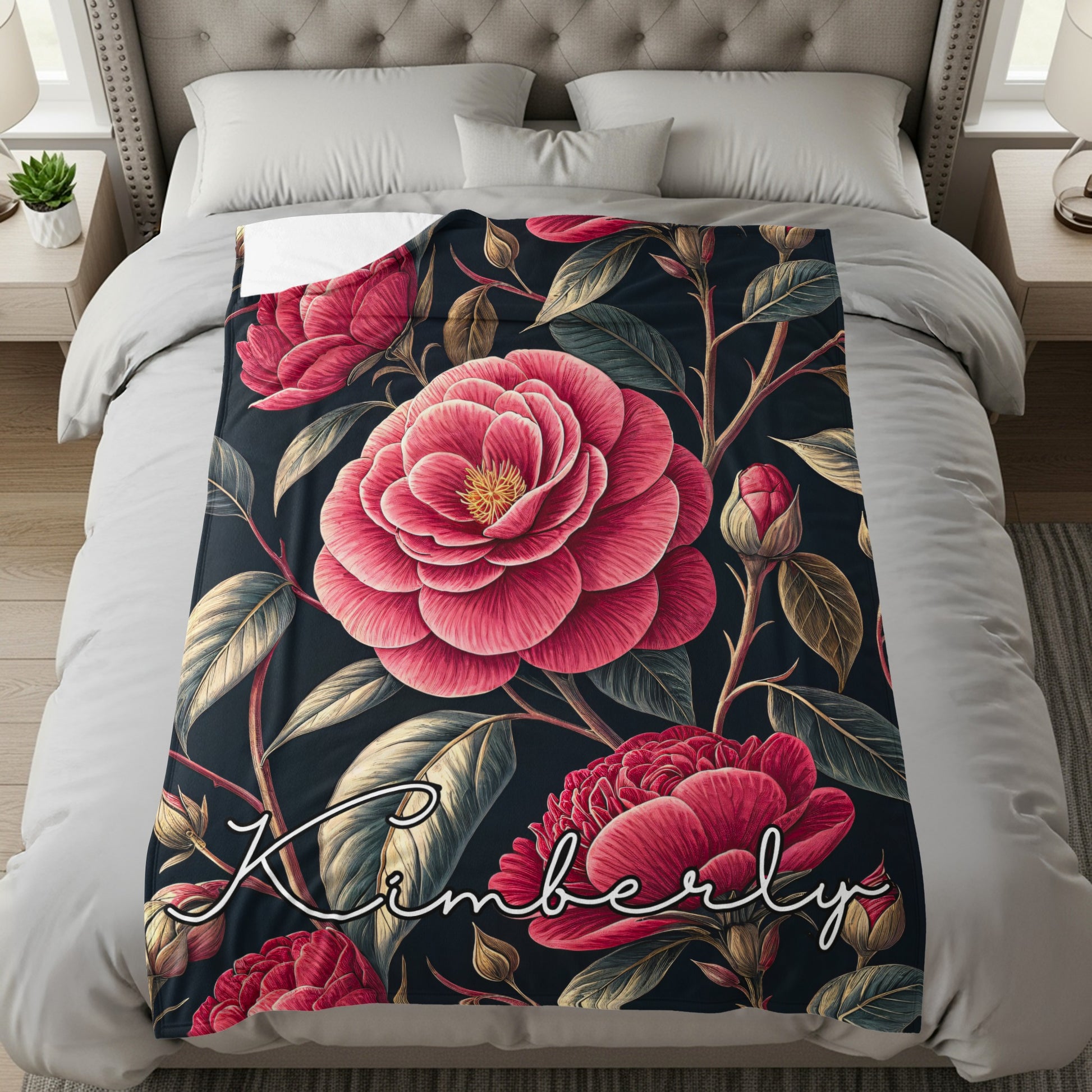 Elegant Floral Blanket with Personalized Name Kimberly