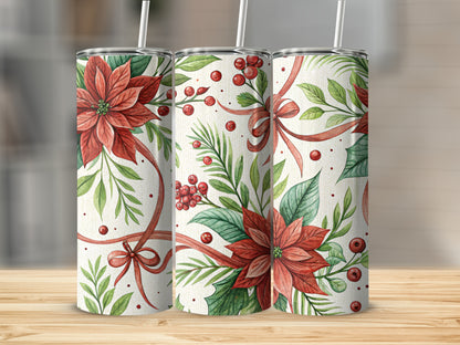 Festive Holiday Floral Design Tall Tumbler Cup