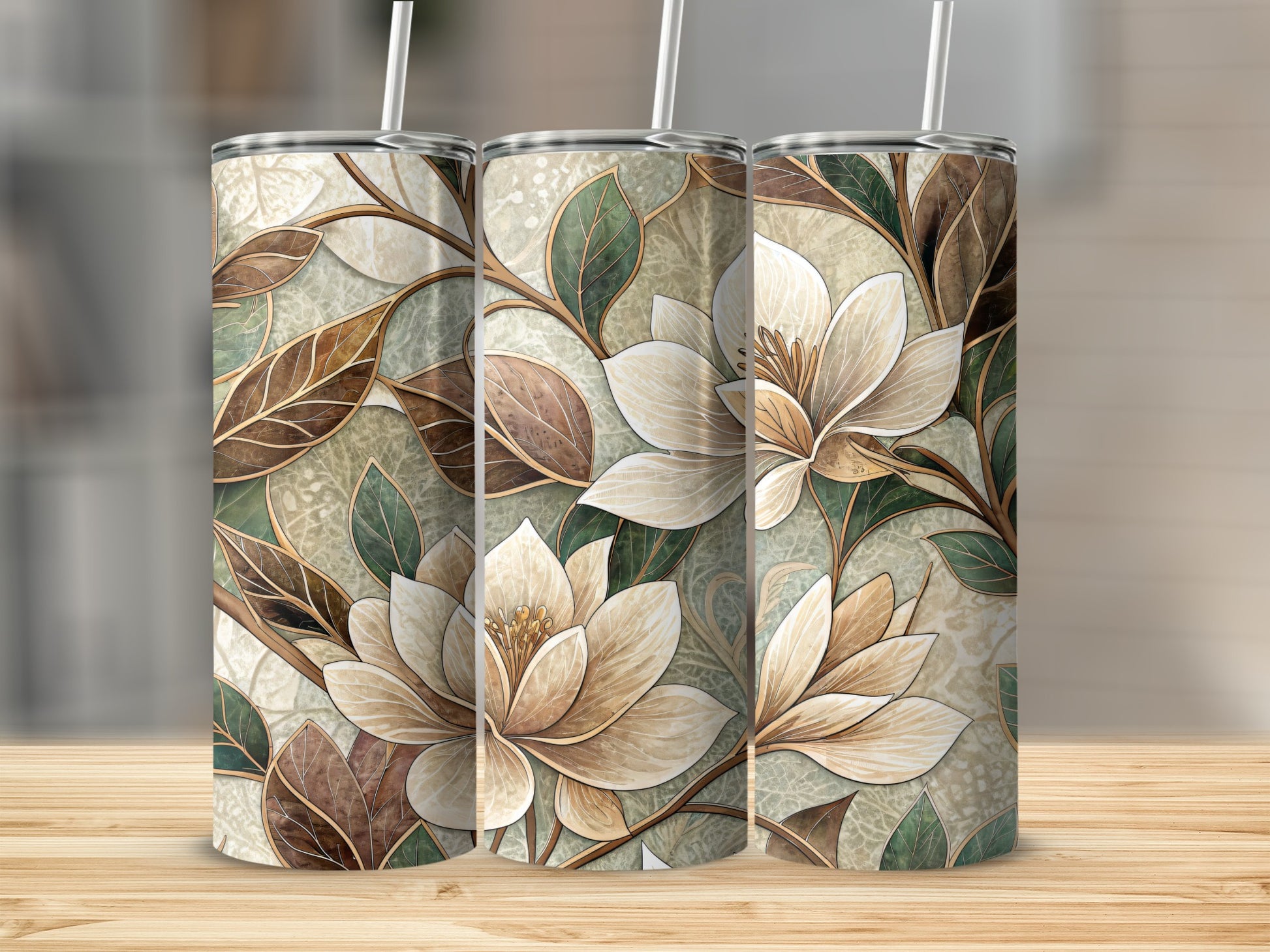 Decorative Floral and Leaf Artwork 20 oz Skinny Tumbler - Walk Greener