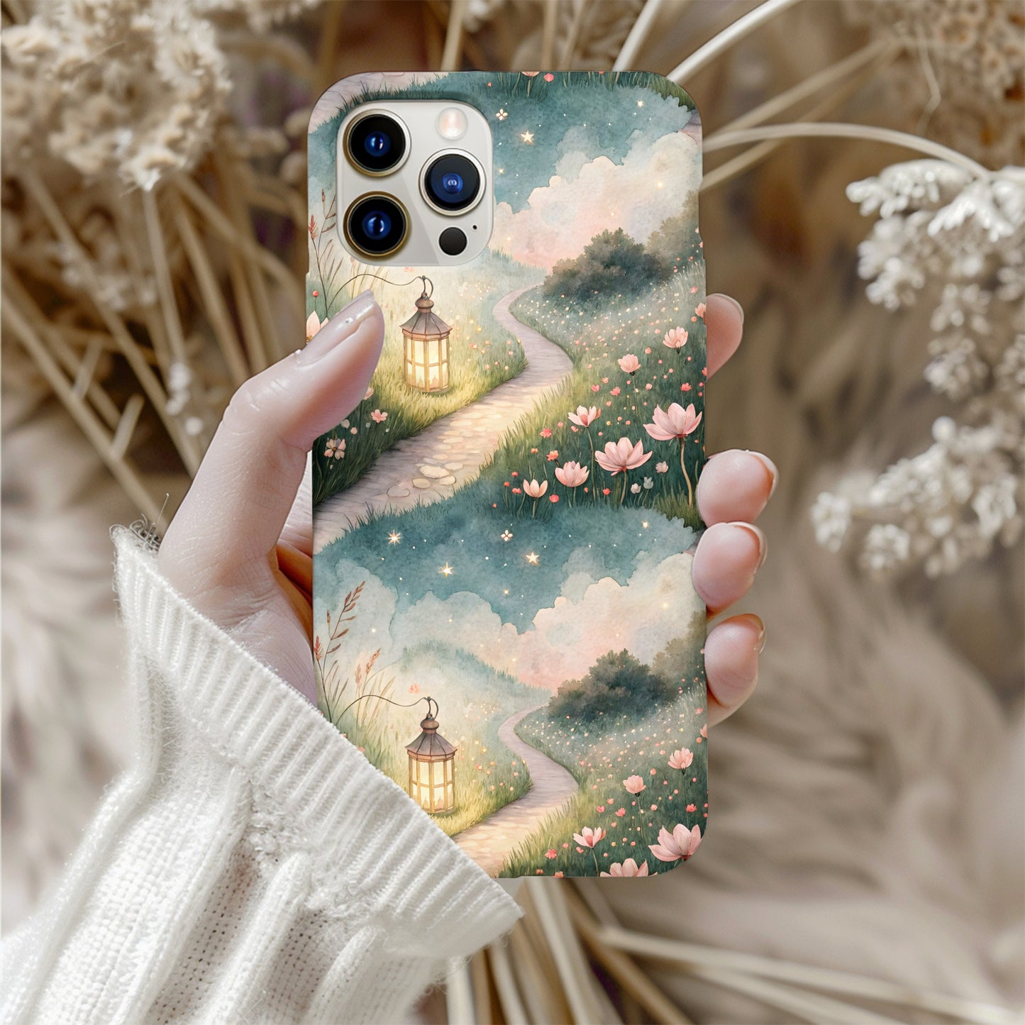 Floral Pathway Lamp Post Scenery with Custom Name Custom Phone Case - Walk Greener