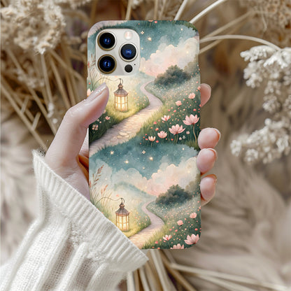 Floral Pathway Lamp Post Scenery with Custom Name Custom Phone Case - Walk Greener